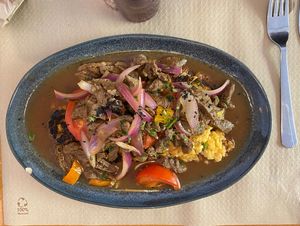 Tacu tacu con lomito al jugo   at Los Andenes Vegan in Madrid