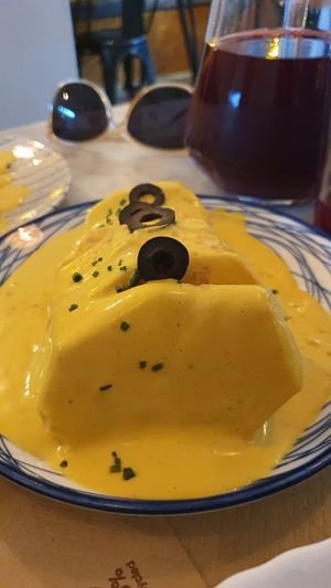 Papa a la huancaína at Los Andenes Vegan in Madrid