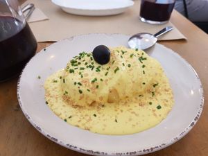 Papa a la huancaina at Los Andenes Vegan in Madrid