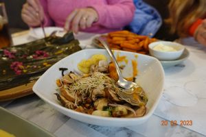 Ceviche and tamal at Los Andenes Vegan in Madrid
