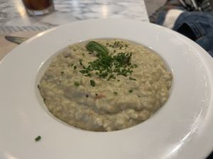 Plat del menú del dia (risotto de mongeta blanca)  at Los Andenes Vegan in Madrid