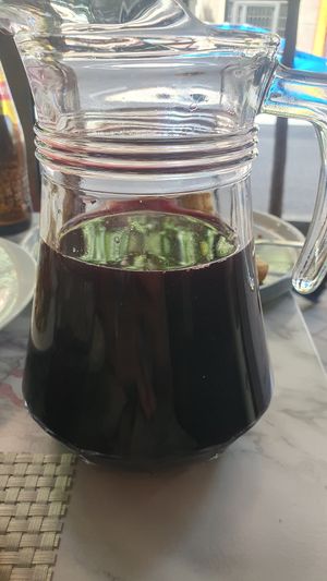 Chicha morada litro at Los Andenes Vegan in Madrid