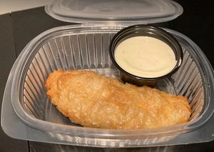 Vegan "meat" empanada (the sauce was amazing) at Los Andenes Vegan in Madrid