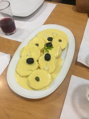 Papas a la huancaina at Los Andenes Vegan in Madrid