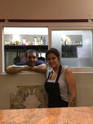 Renzo (el chef) y Maria  at Los Andenes Vegan in Madrid