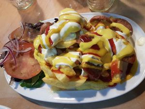 Salchipapas at Los Andenes Vegan in Madrid