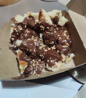 Vegan tsoureki (brioche) with vegan "Nutella" and hazelnuts at Mammy's Creperie in Thessaloniki