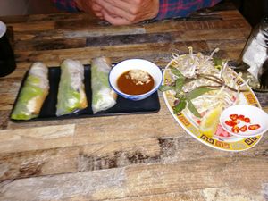 Vegetarian rice paper rolls and peanut sauce at Pho Moi Vietnamese Eatery  in Katoomba