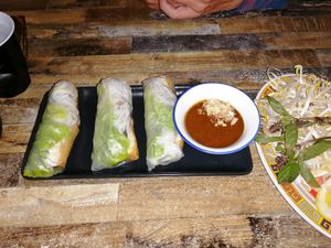 Rice paper rolls and peanut sauce at Pho Moi Vietnamese Eatery  in Katoomba