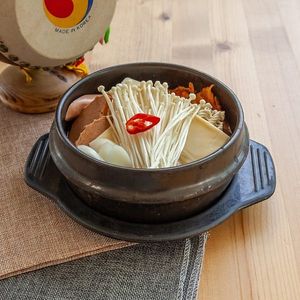 Army Stew: spicy stew with a balanced mix of spiciness, saltiness and slight sweetness at Daehwa Vegetarian in Central Singapore