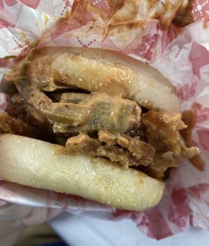 B6 burger with frizzled onions   at Beaut Burger in Tucson