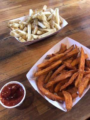 sweet potato and regular fries  at Beaut Burger in Tucson