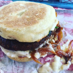 B4 burger - with mushrooms, Swiss, and caramelized onions at Beaut Burger in Tucson