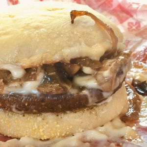 B4 griddled mushrooms & caramelized onions, swiss, mayo at Beaut Burger in Tucson