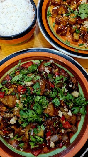 Fried eggplant with garlic at Uncle Feng's in Batumi