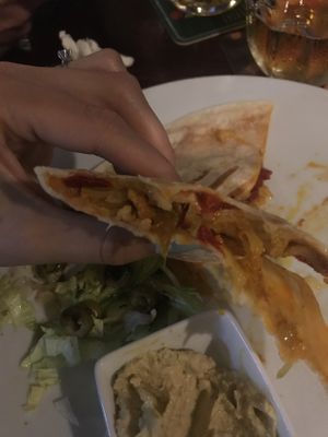 vegan quesadila with couliflower and melting vegan cheese at Hany Bany in Prague