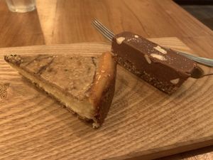 snikers, cheesecake at SOIL Vegan Cafe - West in Amsterdam