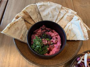 beetroot hummus at SOIL Vegan Cafe - West in Amsterdam