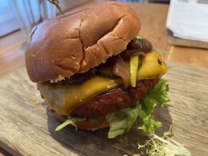 Cheezy burger at SOIL Vegan Cafe - West in Amsterdam