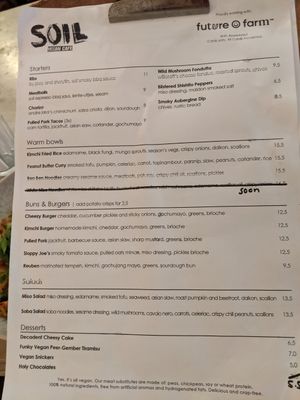 Menu at SOIL Vegan Cafe - West in Amsterdam