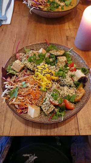 poke bowl with lots of veggies and marinated tofu  at SOIL Vegan Cafe - West in Amsterdam