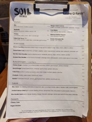 Menu at SOIL Vegan Cafe - West in Amsterdam