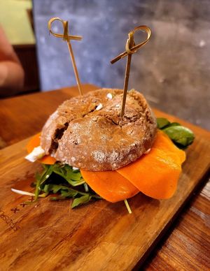 Salmon burger at SOIL Vegan Cafe - West in Amsterdam