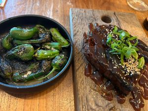Blistered shishito peppers and ribs   at SOIL Vegan Cafe - West in Amsterdam