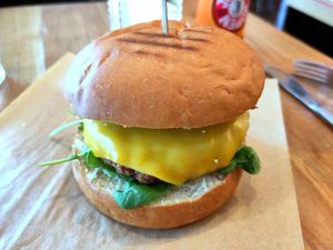 Cheezy burger at SOIL Vegan Cafe - West in Amsterdam