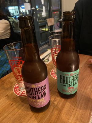 Brothers in law beers: the blonde one is mild and the triple is stronger. at SOIL Vegan Cafe - West in Amsterdam
