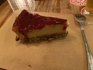 Red fruit cheesecake: very good! Creamy with a crispy bottom and tasty sauce. Better than the previous one I had over here. at SOIL Vegan Cafe - West in Amsterdam