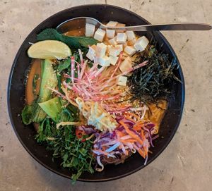 Laksa Ramen at SOIL Vegan Cafe - West in Amsterdam