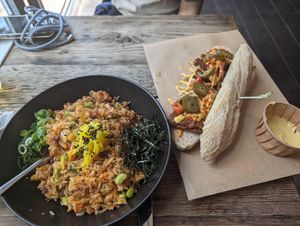 Kimchi fried rice, bulgogi sandwich at SOIL Vegan Cafe - West in Amsterdam