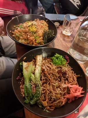 Dragon noodles and Kimchi Fried Rice at SOIL Vegan Cafe - West in Amsterdam