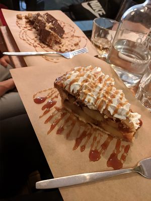 Snickers and apple pie with whipped cream at SOIL Vegan Cafe - West in Amsterdam
