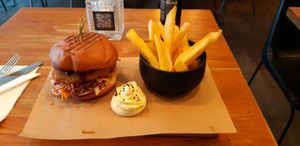 No-chicken burger at SOIL Vegan Cafe - West in Amsterdam