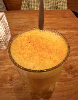 Turmeric latte  at SOIL Vegan Cafe - West in Amsterdam