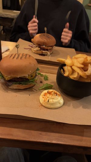 Cheesy burger, fries and chicken burger  #Veganuary at SOIL Vegan Cafe - West in Amsterdam