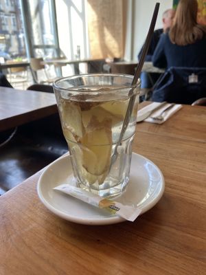 Ginger tea: strong due to the generous amount of ginger  at SOIL Vegan Cafe - West in Amsterdam