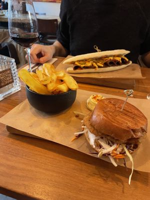 Fries and fried chicken burger   at SOIL Vegan Cafe - West in Amsterdam
