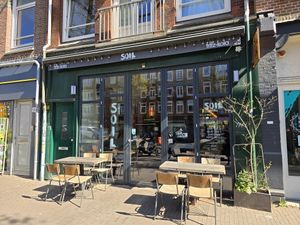 Front and some outdoor seating at SOIL Vegan Cafe - West in Amsterdam