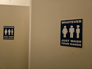 Toilet signs at SOIL Vegan Cafe - West in Amsterdam