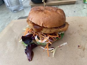 Fried chicken burger: quite good, but not as good as the cheezeburger at SOIL Vegan Cafe - West in Amsterdam