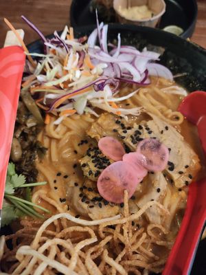 Khao soi noodles at SOIL Vegan Cafe - West in Amsterdam
