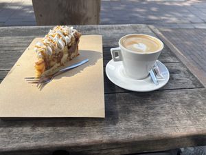 Apple pie & Cappuccino with almond milk   at SOIL Vegan Cafe - West in Amsterdam