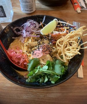 Khao soi noodles  at SOIL Vegan Cafe - West in Amsterdam