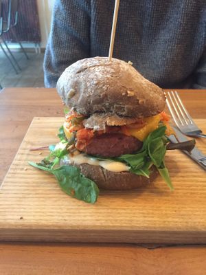 Beyond meat burger  at SOIL Vegan Cafe - West in Amsterdam