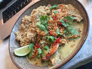 Green curry with quinoa  at SOIL Vegan Cafe - West in Amsterdam