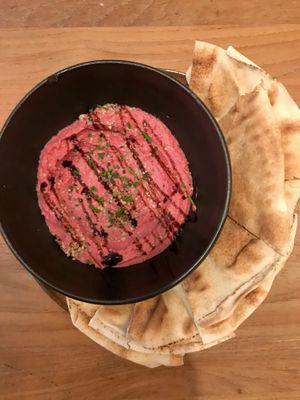 Beetroot hummus  at SOIL Vegan Cafe - West in Amsterdam
