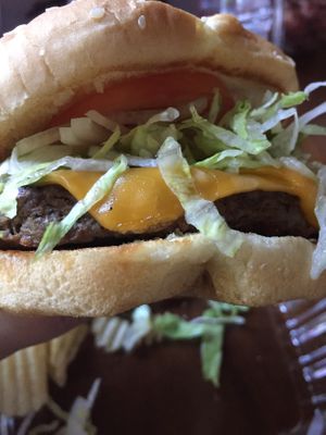 Impossible burger with vegan cheese, vegan mayo, lettuce, tomato & onion 😍 at Aleko's 2 Go in Hagerstown